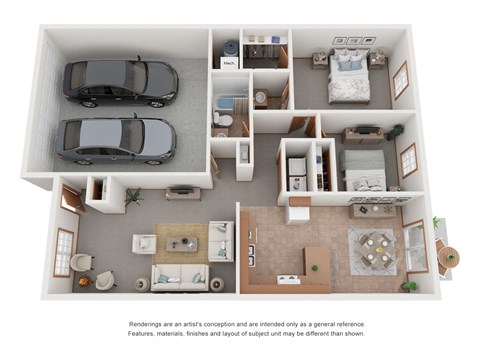 Floor plan for 2 beds, 1.5 baths, 1115 sqft